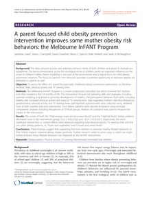 A parent focused child obesity prevention intervention improves some mother obesity risk behaviors: the Melbourne infant program