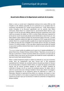 Accord entre Alstom et le département américain de la Justice