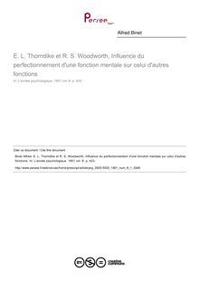 E. L. Thorndike et R. S. Woodworth, Influence du perfectionnement d une fonction mentale sur celui d autres fonctions - compte-rendu ; n°1 ; vol.8, pg 423-423