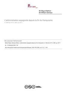 L administration espagnole depuis la fin du franquisme - article ; n°1 ; vol.16, pg 65-77