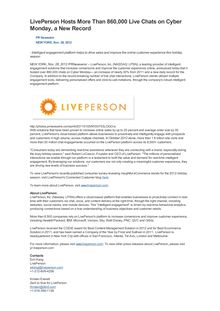 LivePerson Hosts More Than 860,000 Live Chats on Cyber Monday, a New Record