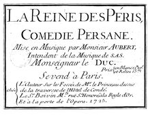 Partition Title et Contents, La Reine des Péris, Aubert, Jacques