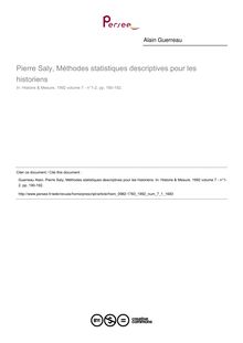 Pierre Saly, Méthodes statistiques descriptives pour les historiens  ; n°1 ; vol.7, pg 190-192