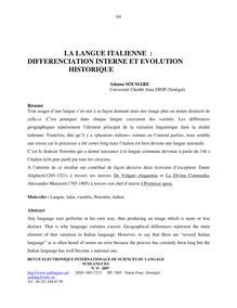 La langue italienne: différenciation interne et évolution historique