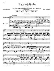Partition 1st version, original key (B♭ major), Der blinde Knabe, D.833 (Op.101 No.2)