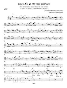 Partition violoncelle, Sonata 2 pour 3, book 3, Barrière, Jean-Baptiste