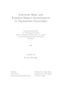 Country risk and foreign direct investments in transition countries [Elektronische Ressource] / vorgelegt von Frank Hauser