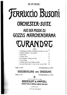 Partition complète, Turandot , Orchester Suite aus der Musik zu Gozzis Märchendrama Turandot