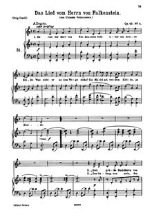 Partition , Das Lied vom Herrn von Falkenstein (haut voix, D minor), 4 chansons
