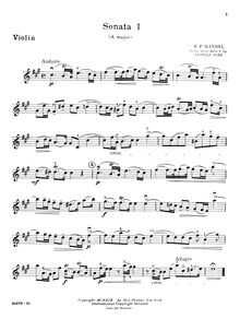 Partition , Sonata en A major, HWV 361 - partition de violon, sonates pour an Accompanied Solo Instrument