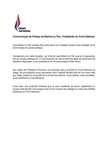 Front national : Jean-Marie Le Pen "entre stratégie de la tête brûlée et suicide politique" selon Marine Le Pen