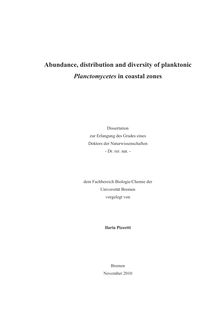 Abundance, distribution and diversity of planktonic Planctomycetes in coastal zones [Elektronische Ressource] / vorgelegt von Ilaria Pizzetti