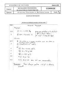 Corrige BACPRO BIO INDUSTRIES Mathematiques et sciences physiques 2000