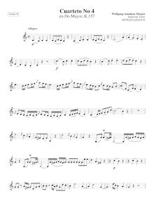 Partition violon II, corde quatuor No.4, C major, Mozart, Wolfgang Amadeus