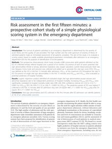 Risk assessment in the first fifteen minutes: a prospective cohort study of a simple physiological scoring system in the emergency department