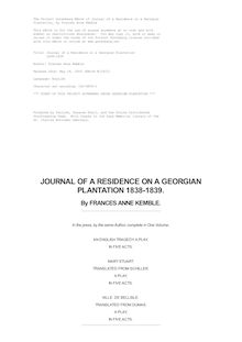 Journal of a Residence on a Georgian Plantation - 1838-1839