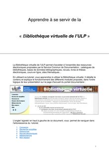 Apprendre à se servir de la " Bibliothèque virtuelle de l ULP "
