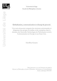 Globalisation, communication et champ du pouvoir. Geoffrey Geuens