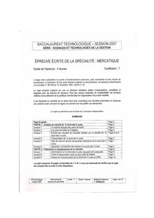 Sujet du bac STG 2007: Mercatique (Marketing)