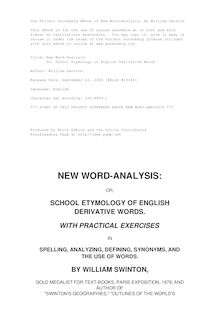 New Word-Analysis - Or, School Etymology of English Derivative Words
