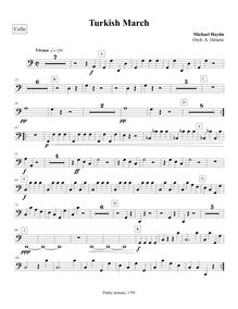 Partition violoncelles, Marcia turchesca, Turkish March, C major