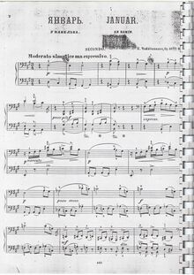 Partition , Январь  (January), pour Seasons, Времена года, Tchaikovsky, Pyotr