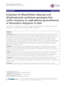 Evaluation of dihydrofolate reductase and dihydropteroate synthetase genotypes that confer resistance to sulphadoxine-pyrimethamine in Plasmodium falciparum in Haiti