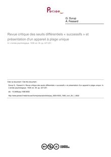Revue critique des seuils différentiels « successifs » et présentation d un appareil à plage unique - article ; n°1 ; vol.39, pg 227-251