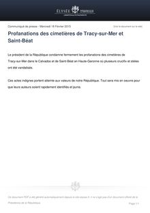 Profanations des cimetières de Tracy-sur-Mer et Saint-Béat : des actes condamnés par l Elysée