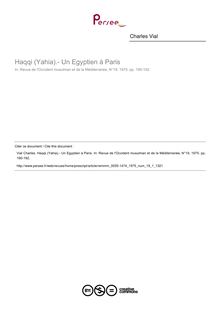 Haqqi (Yahia).- Un Egyptien à Paris  ; n°1 ; vol.19, pg 190-192