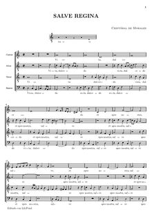 Partition choral Score, Salve Regina, Antifona Mariana, Morales, Cristóbal de
