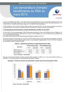 Pôle emploi : Les demandeurs d’emploi bénéficiaires du RSA en mars 2013