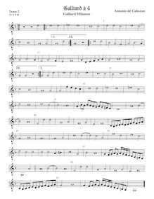 Partition ténor viole de gambe 2, octave aigu clef, Galliard Milanese