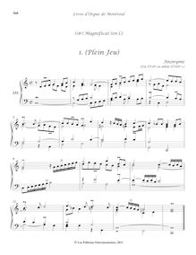 Partition 233-23, (18e) Magnificat en C: , (Plein Jeu) - , (Duo) - , (Basse ou Trio) - , (Cornet), Livre d orgue de Montréal