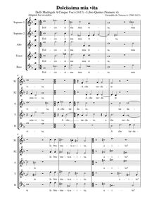 Partition Dolcissima mia vita - partition complète (alto notation), Madrigali A Cinque Voci [Libro Quinto]
