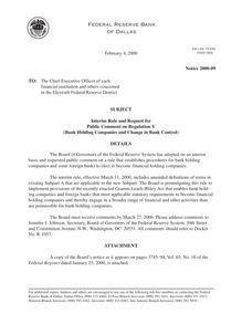 Interim Rule and Request for Public Comment on Regulation Y (Bank  Holding Companies and Change in Bank