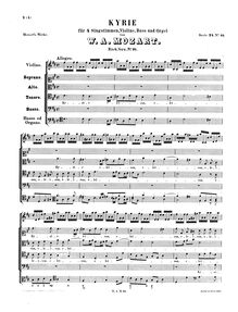 Partition complète, Kyrie, D major, Mozart, Wolfgang Amadeus