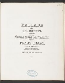 Partition Ballade No.1 (S.170), Collection of Liszt editions, Volume 10