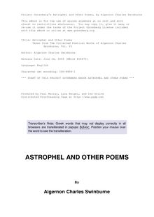 Astrophel and Other Poems - Taken from The Collected Poetical Works of Algernon Charles - Swinburne, Vol. VI