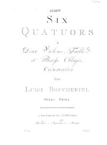 Partition viole de gambe, 6 corde quatuors, G.159-164 (Op.2), Boccherini, Luigi par Luigi Boccherini