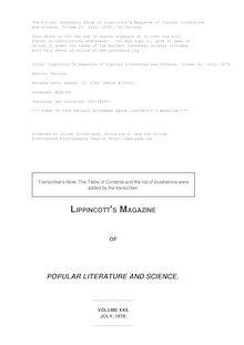 Lippincott s Magazine of Popular Literature and Science, Volume 22. July, 1878.