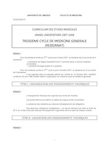 TROISIEME CYCLE DE MEDECINE GENERALE (RESIDANAT)