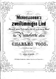 Partition complète, 6 chansons pour 2 voix et Piano, Mendelssohn, Felix par Felix Mendelssohn