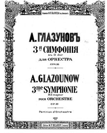 Partition complète, Symphony No.3, Op.33, Glazunov, Aleksandr par Aleksandr Glazunov