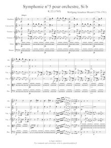 Partition complète, Symphony No.5, B♭ major, Mozart, Wolfgang Amadeus par Wolfgang Amadeus Mozart