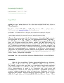 Quick and dirty: Some psychosocial costs associated with the Dark Triad in three countries