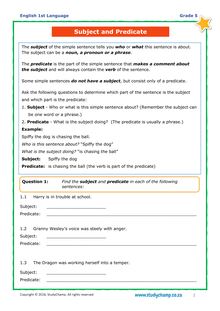 Grade 5 English: Subject & Predicate