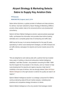 Airport Strategy & Marketing Selects Sabre to Supply Key Aviation Data