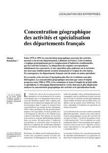 Concentration géographique des activités et spécialisation des départements français