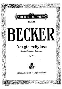Partition Score et parties, Adagio Religioso No.7, G major, Becker, Albert